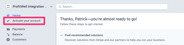 Activate your account option