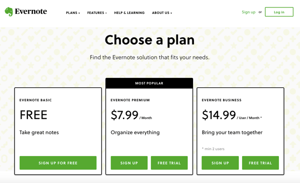 Evernote pricing plans