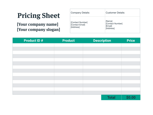 what is a pricing sheet how to make one price sheet sample pricing sheet